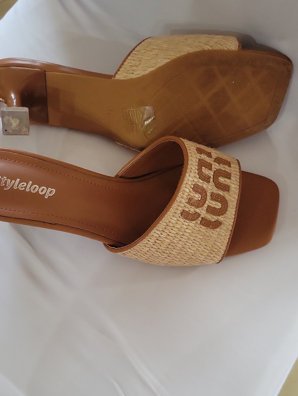 Tan Raffia Slide Sandals - Picture 5 of 5